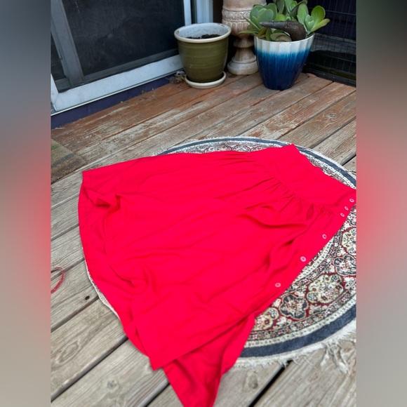 Vintage French Connection Hot Red Basque Waist Side Button down Midi Skirt - Picture 4 of 14